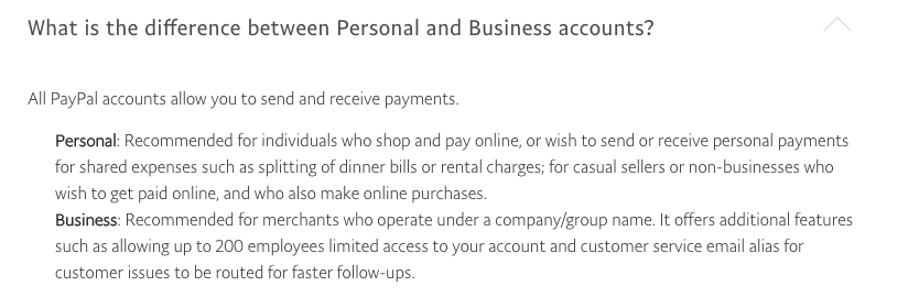 PayPal account type comparison